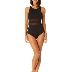 Anne Cole High Neck Mesh Insert X Back One-Piece