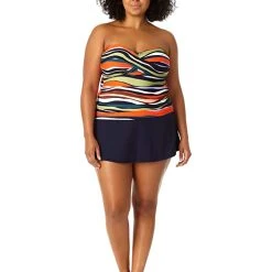 Anne Cole Plus Size Twist Front Shirred Bandeaukini
