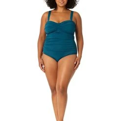 Anne Cole Plus Size Twist Front Shirred Bandeau One-Piece