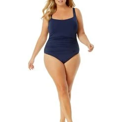 Anne Cole Plus Size Square Neck Shirred Bandeau One-Piece