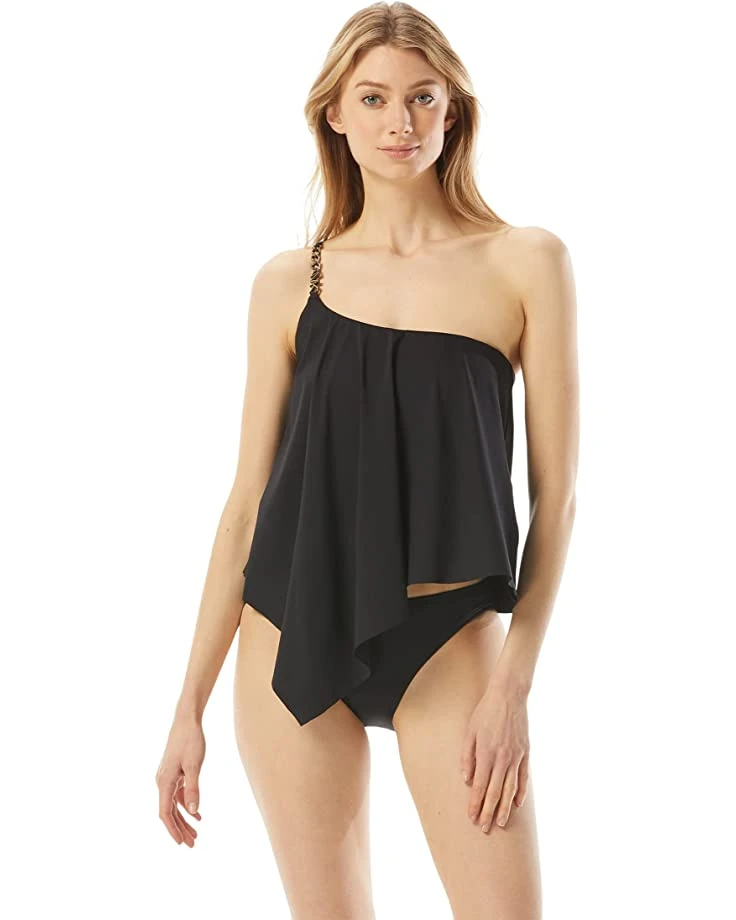 MICHAEL Michael Kors Signature Solids Logo Chain One Shoulder Tankini Top 1 MICHAEL Michael Kors Signature Solids Logo Chain One Shoulder Tankini Top