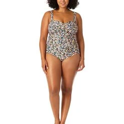 Anne Cole Plus Size Twist Front Shirred Bandeau One-Piece