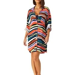 Anne Cole Boyfriend Button-Down Cover-Up Shirt