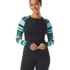 BEACH HOUSE Shoreline Stripe Long Sleeve Zip Front Rashguard