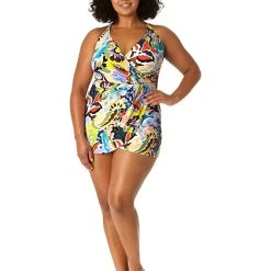 Anne Cole Plus Size Surplice Maillot Swim Dress
